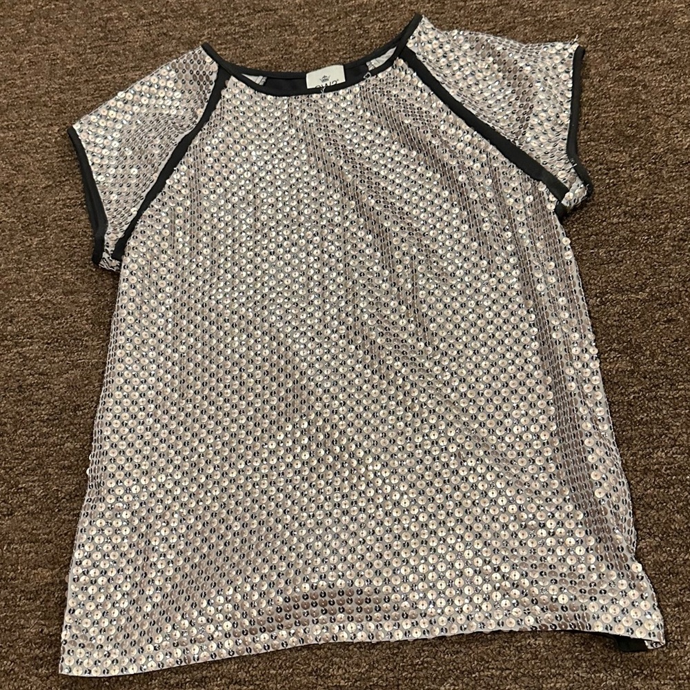 SW3 Bespoke Black Silver Sequin M Blouse Womens EUC!